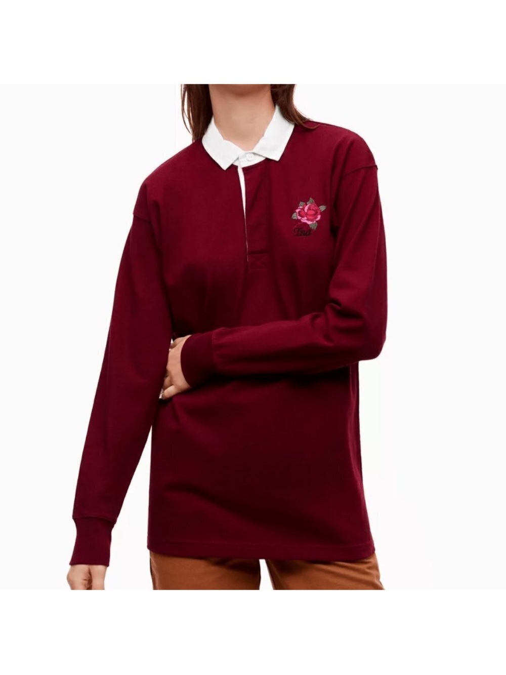 NWT TNA Covenham Tshirt Polo Preppy Rugby Dark Academia Burgundy Oversized